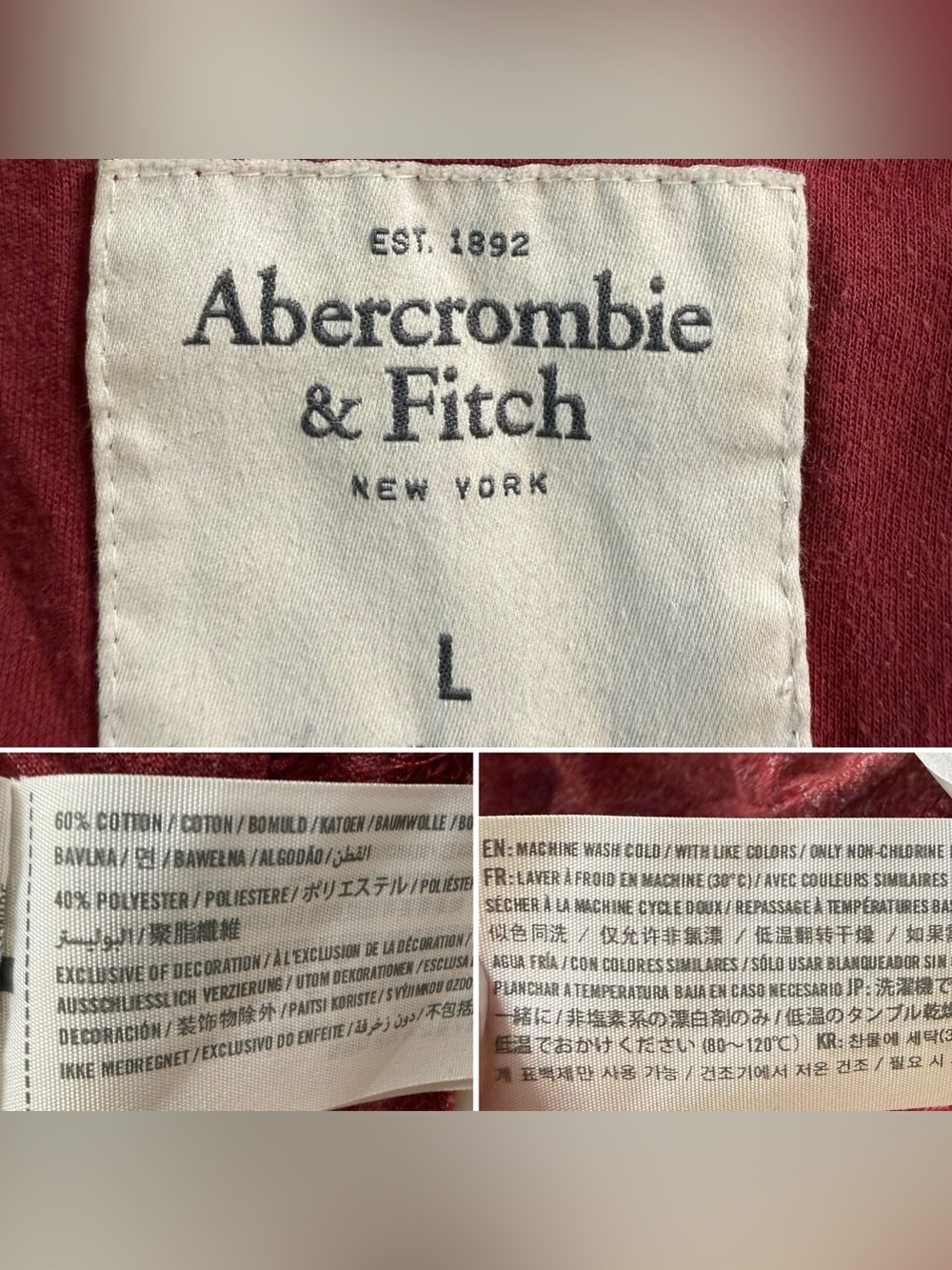Abercrombie Classic Burgundy Henley Tee L - Picture 6 of 10